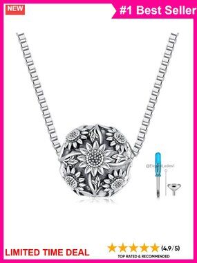 Sterling Silver Sunflower Urn Necklace Ashes Keepsake Pendant